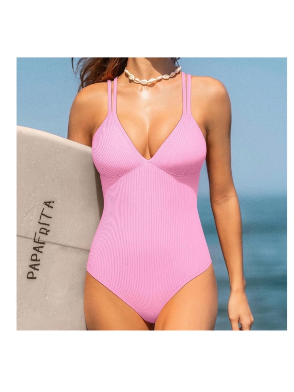 OQQ pink bubblegum One Piece Swimsuit with Adjustable Crisscross Straps M